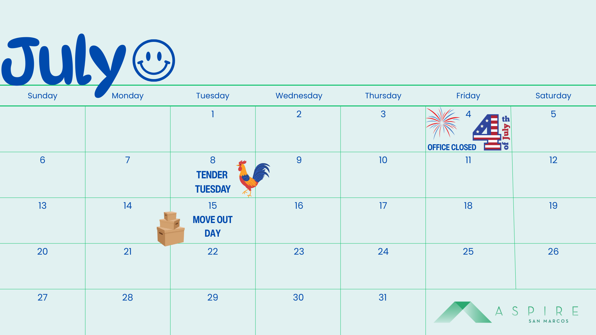 July Events Calendar