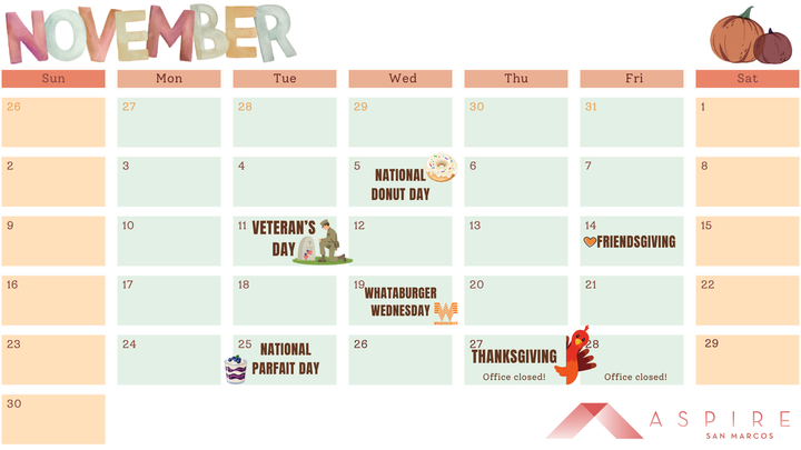 November Event Calendar